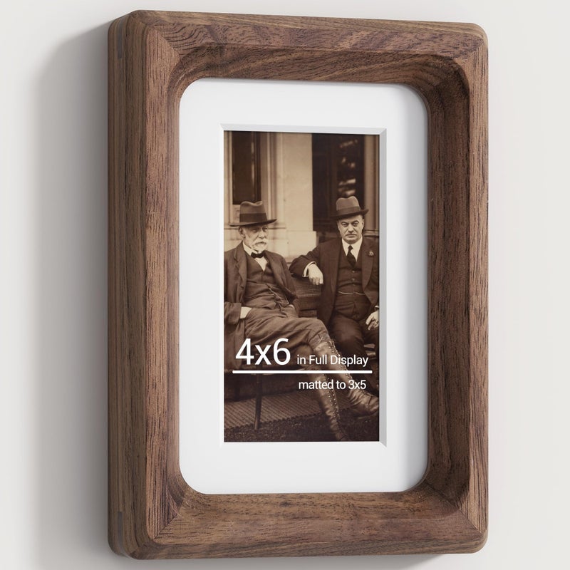 Heimlove 4x6 Picture Frames Natural Walnut,Original Wood Hand Make Crafted Photo Frame with Mat to 3 x 5 Graduation Picture Display,Family Picture,Wedding Picture Tabletop & Wall Decoration - Image 1